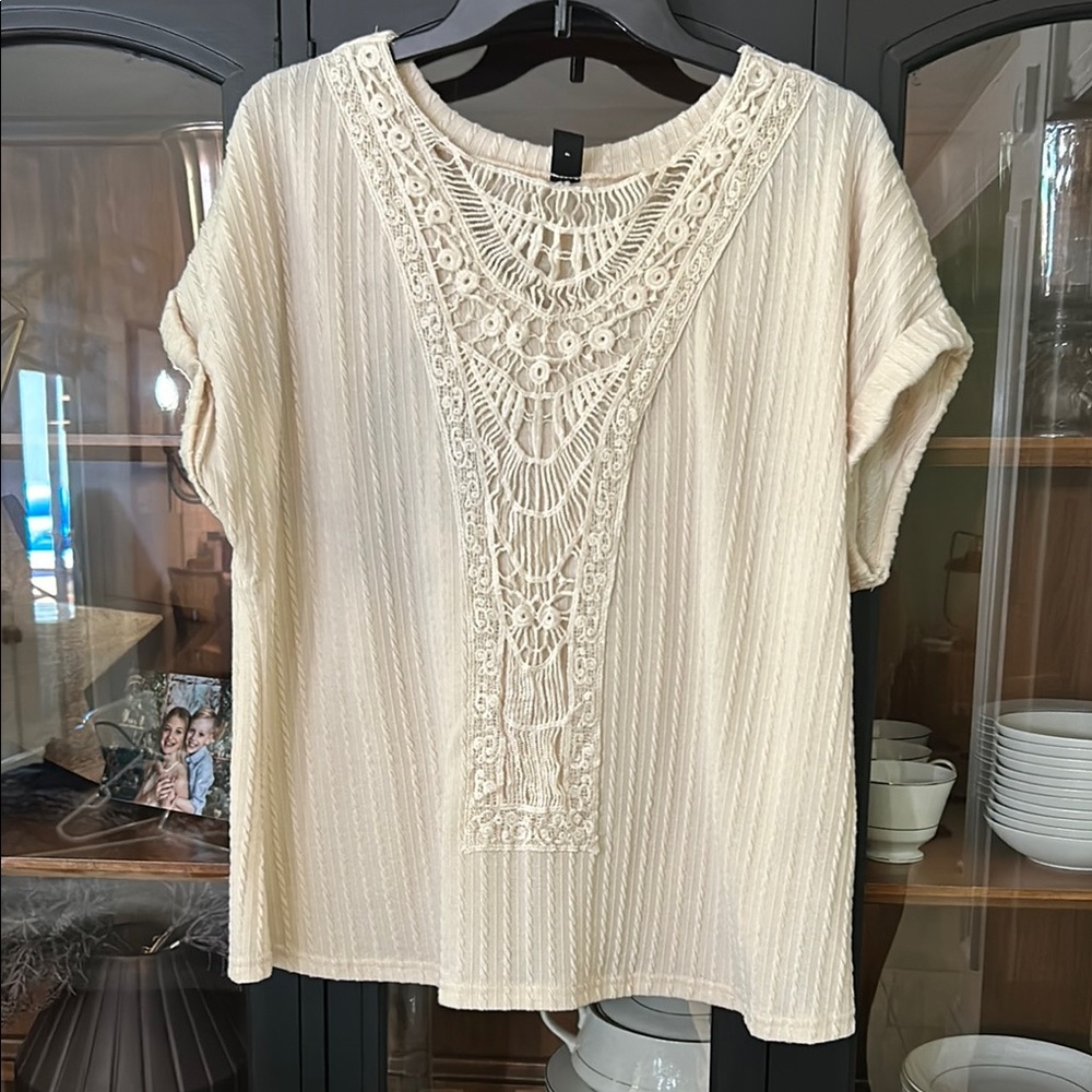 Cream Embellished Ribbed Blouse - Picture 1 of 2